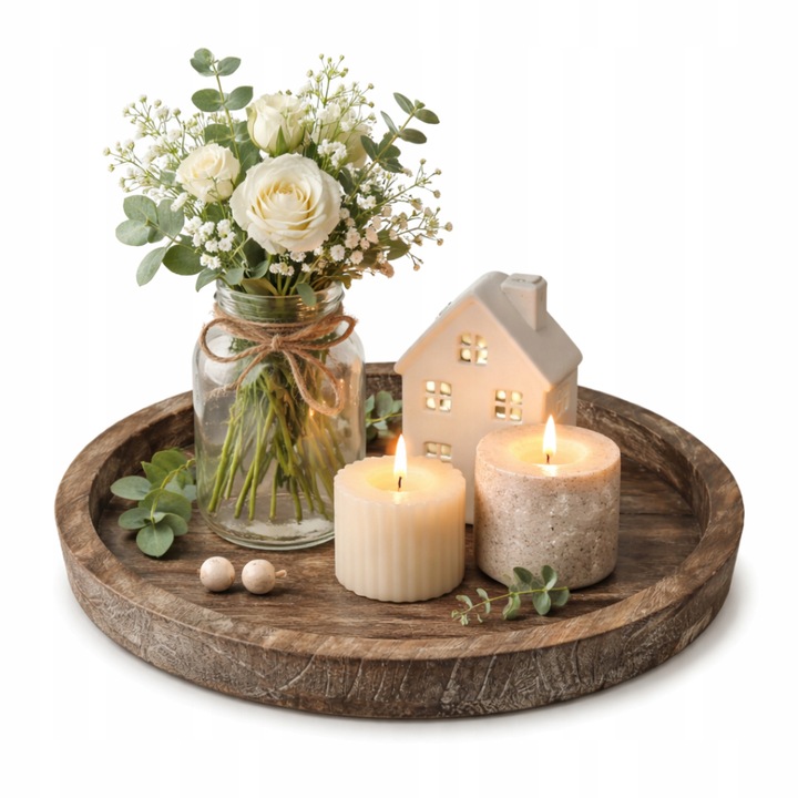 Tava decorativa rotunda din lemn, 27.5 cm, maro, 1 buc.