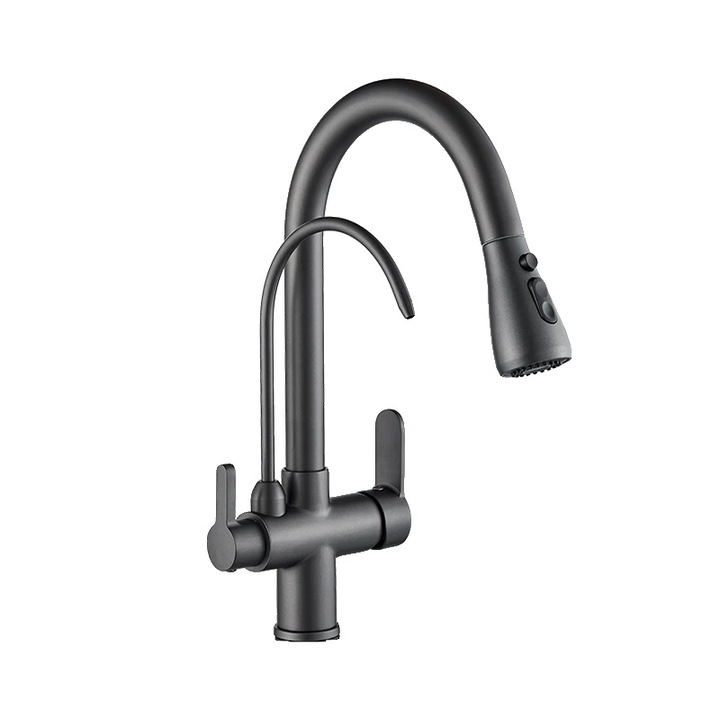 Baterie sanitara, 360° rotire, spray retractabil, gri inchis