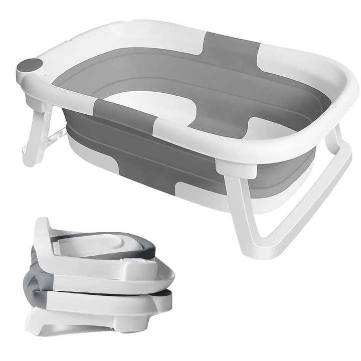 Cada pliabila pentru bebelusi, baza antiderapanta, gri, dimensiuni compacte