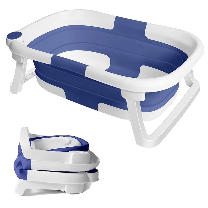 Cada pliabila pentru bebelusi, baza antiderapanta, usor de depozitat, albastra, 70x30cm