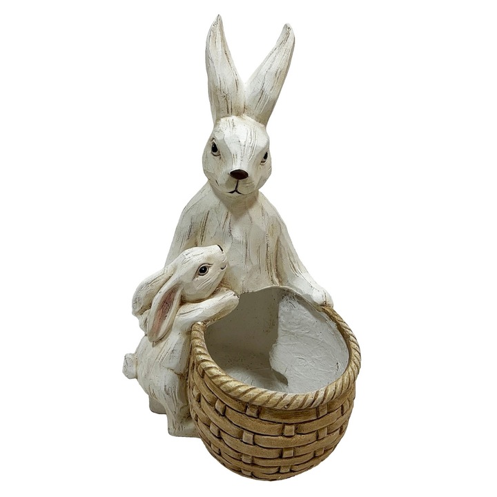 Великденска декорация Зайче майка с малки и кошница за цветя, височина 43 см