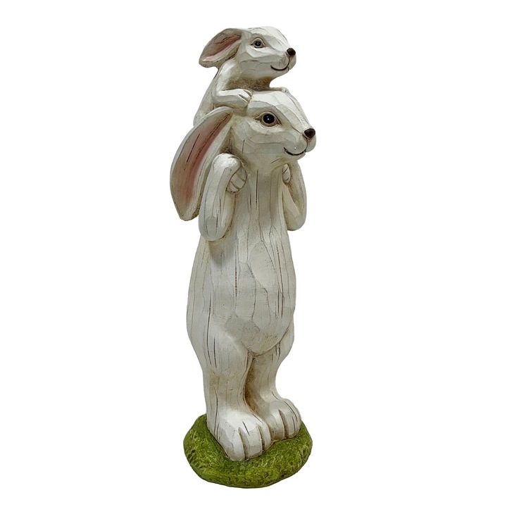 Decoratiune Pasti iepuras tata cu pui, inaltime 48 cm