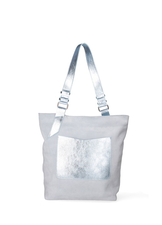 Chiara Ferretti, Geanta de piele intoarsa cu bareta de umar si apsect metalizat, Albastru glaciar