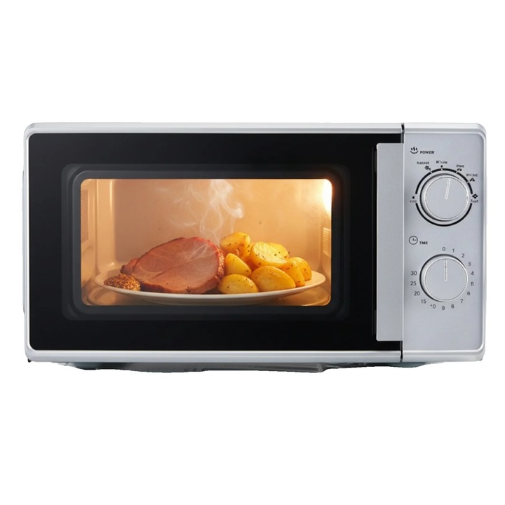 Cuptor cu microunde, 3 in 1, design compact, argintiu, 20 litri, 700W