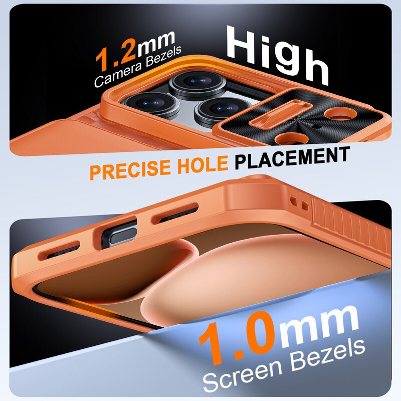 Husa pentru iPhone 17 Pro Max, Portofel cu 4 Carduri, Capac Camera Glisanta, Antisoc Rezistenta, Spate Dur, Margini Silicon, Fara Amprente, Husa cu rezistenta si durabila, Portocaliu