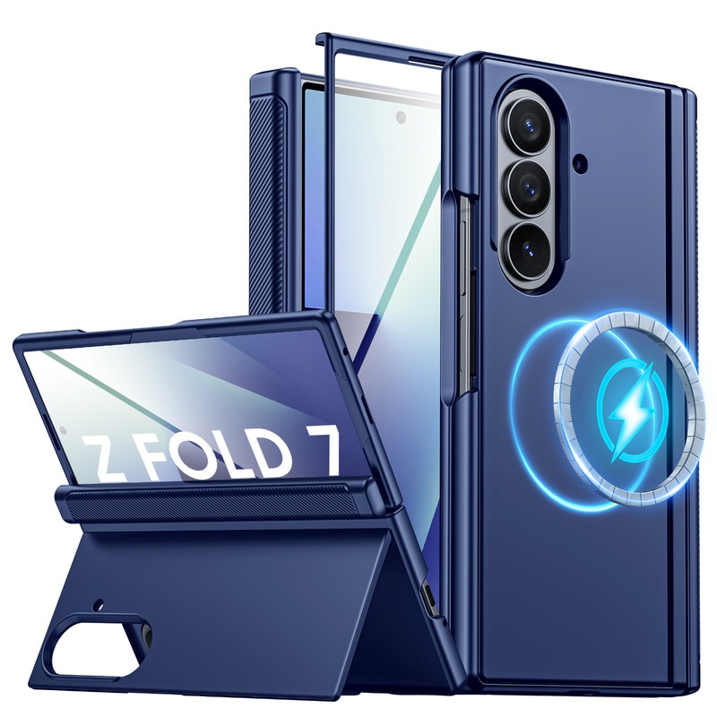Pentru husa Samsung Galaxy Z Fold 7 cu suport, potrivita pentru Magsafe, protector de ecran, suport ascuns incorporat, husa subtire pentru telefon, rezistenta la socuri，Albastru