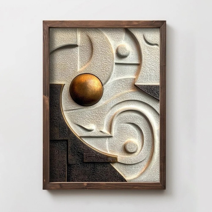 Tablou decorativ Re-Bloom, lemn masiv/MDF, alb/maro/auriu, 35 x 47 x 2 cm