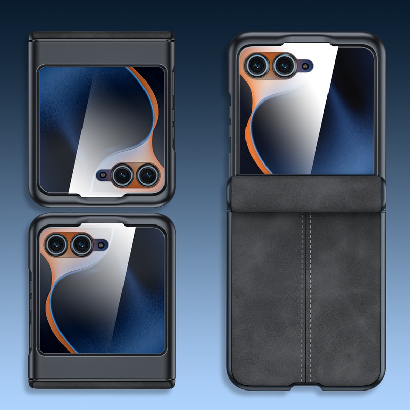 Husa pentru telefon Motorola Razr 50/60, protector de ecran incorporat si protectie pentru balamale si husa ultra subtire din piele PU, mata, rezistenta la socuri-negru