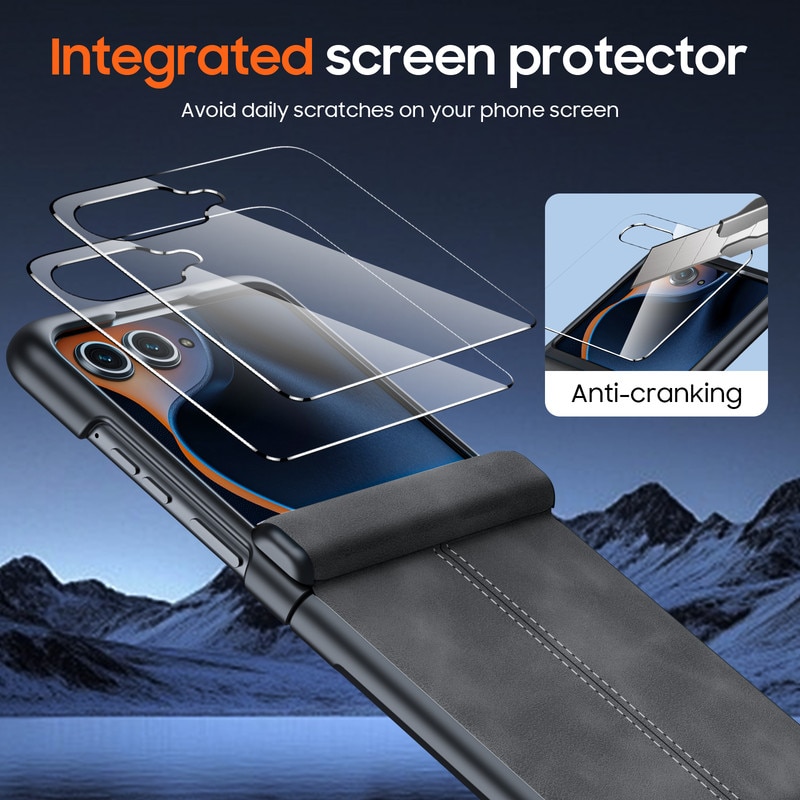 Husa pentru telefon Motorola Razr 50/60, protector de ecran incorporat si protectie pentru balamale si husa ultra subtire din piele PU, mata, rezistenta la socuri-negru