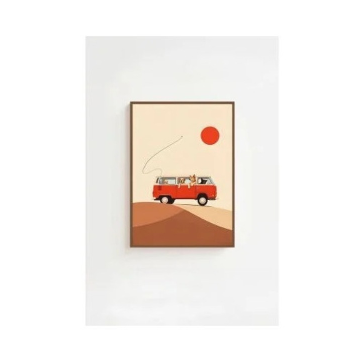 Tablou decorativ Re-Bloom, model masina, lemn masiv/MDF, bej/rosu/nisipiu, 33 x 48 cm