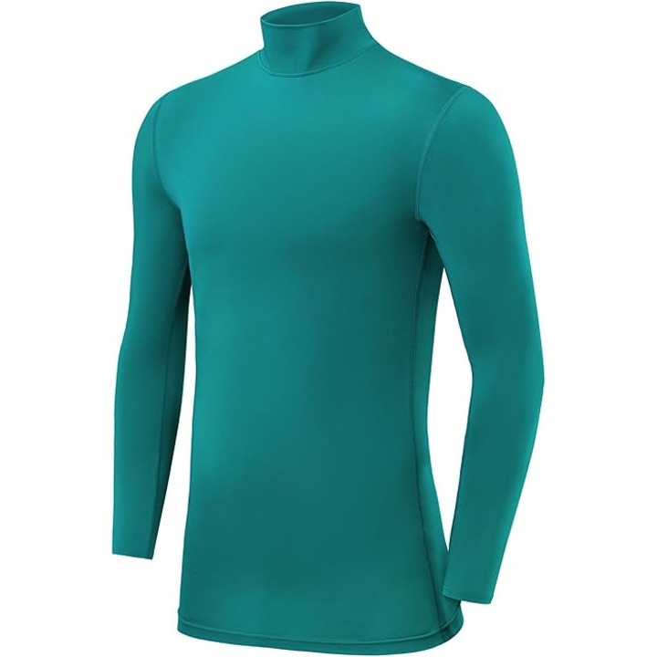Bluza de compresie pentru baieti TCA D.R.Y., maneca lunga, guler inalt, material usor si elastic, ideal pentru alergare, ciclism si sport, Verde, Marimea 164, 12-14 ani