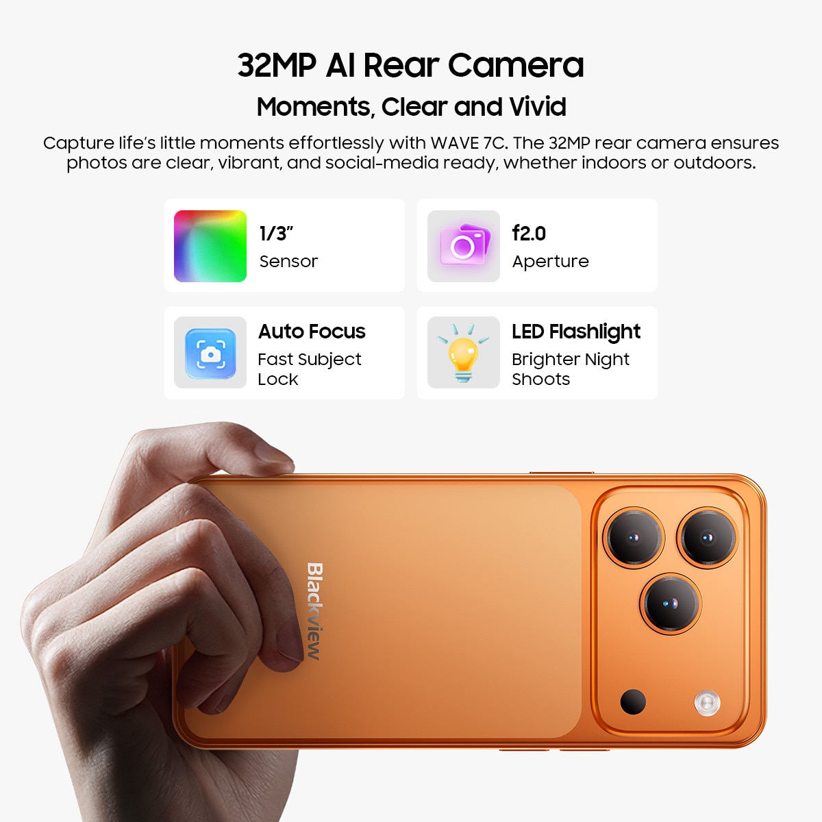 Telefon mobil Blackview Wave 7C, Android 16,16GB+64GB(2TB TF),6.56"HD+ IPS, 32MP+13MP, Unisoc Tiger T310,5000mAh/IP54/WiFi 5G/Face ID/2 SIM, negru