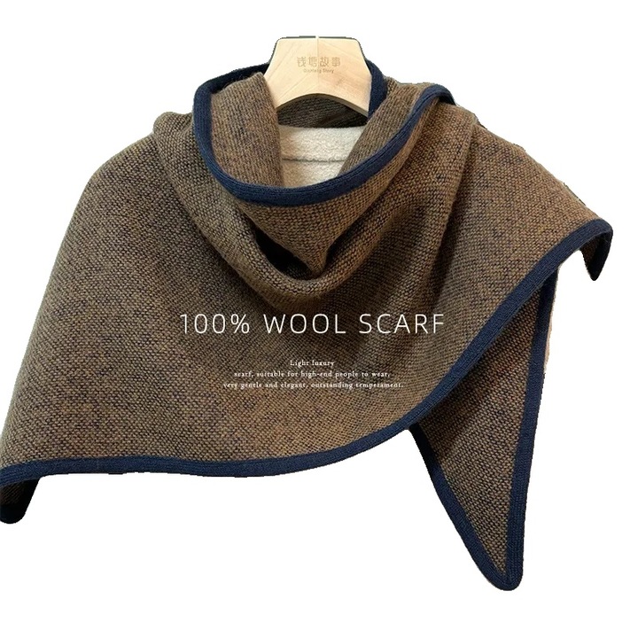 Esarfa si sal, design elegant cu carouri, lungime versatila, mocha, 135x175cm