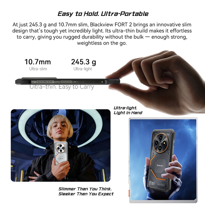 Blackview FORT 2 mobiltelefon, 24GB RAM, 128GB, 6.56", Dual SIM, Fekete