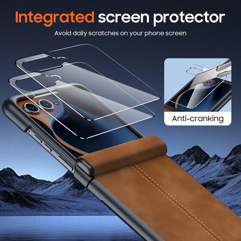Husa pentru Motorola Razr 50/60, piele ecologica si policarbonat, protectie ecran si balama, antiscoc, Maro deschis