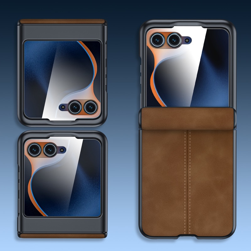 Husa pentru Motorola Razr 50/60, piele ecologica si policarbonat, protectie ecran si balama, antiscoc, Maro deschis