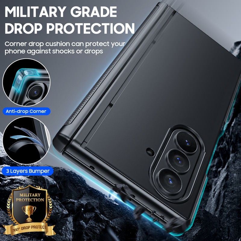Husa pentru Samsung Galaxy Z Fold 7 cu suport, Vizvera, potrivita pentru Magsafe, protector de ecran, suport ascuns incorporat, husa subtire pentru telefon, rezistenta la socuri-negru