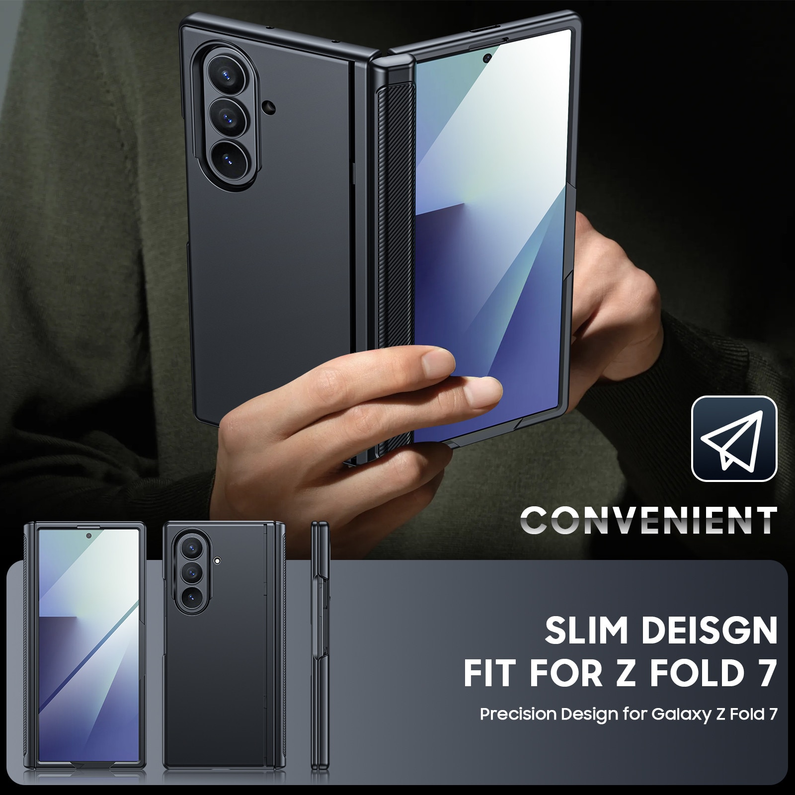 Husa pentru Samsung Galaxy Z Fold 7 cu suport, Vizvera, potrivita pentru Magsafe, protector de ecran, suport ascuns incorporat, husa subtire pentru telefon, rezistenta la socuri-negru