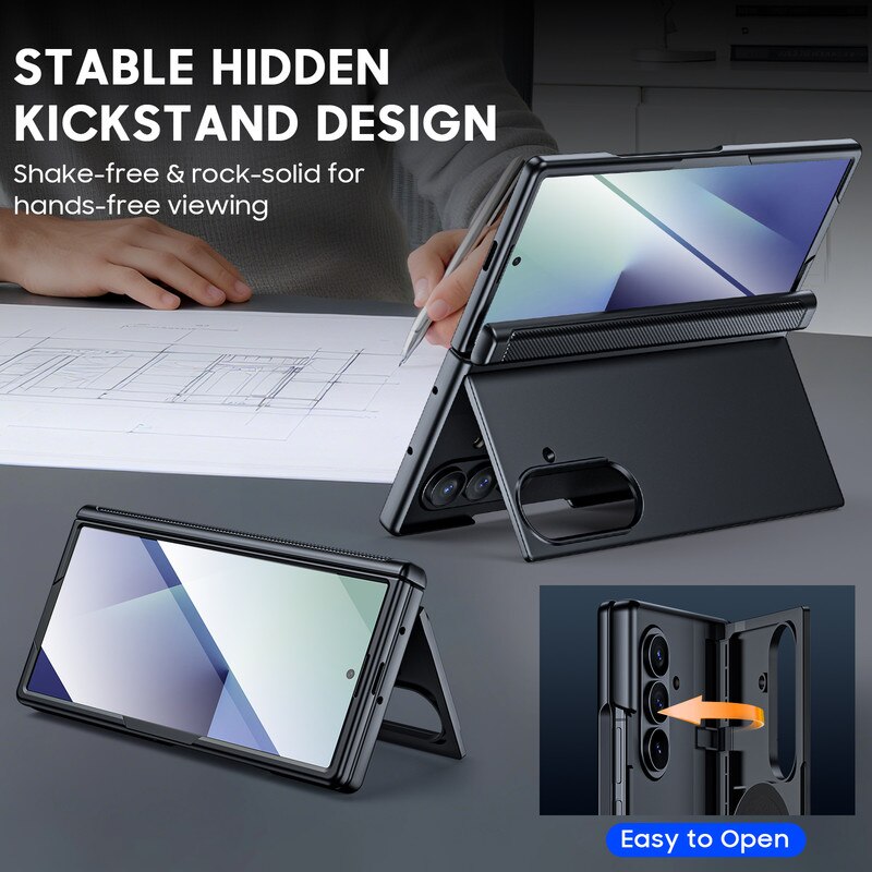 Husa pentru Samsung Galaxy Z Fold 7 cu suport, Vizvera, potrivita pentru Magsafe, protector de ecran, suport ascuns incorporat, husa subtire pentru telefon, rezistenta la socuri-negru