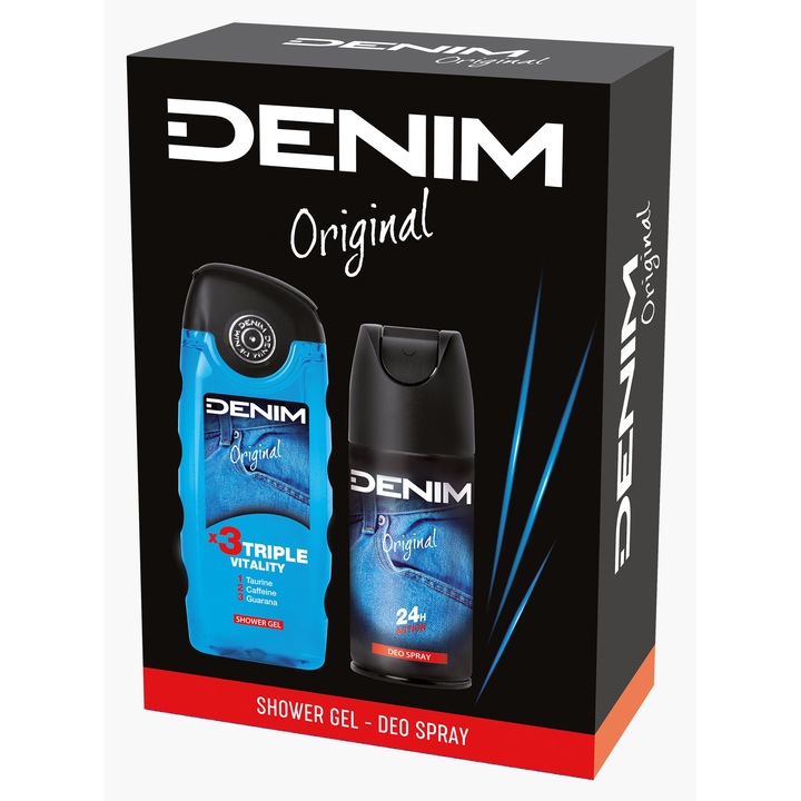Set cadou barbati DENIM Original – Gel de dus 250 ml + Deo Spray 150 ml, parfum masculin clasic