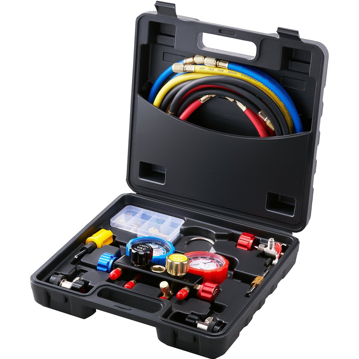 Manometre R134a Set manometre AC 4-Way VEVOR, R134A R22 R12 R410A, 5ft furtun, precizie ...