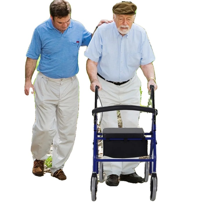 Cadrul de mers, inaltime sezut ajustabil (40-50 cm), suport pentru picioare pliabil, capacitate maxima 120 kg, dimensiuni compacte pentru depozitare usoara