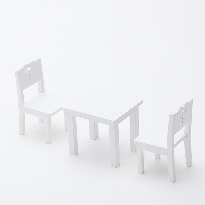 Set masa si scaune, YDCY, mobilier in miniatura, alb, 1x masa, 2x scaune