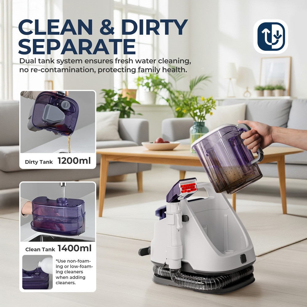 Aspirator cu spalare ROUNY U2, 650W, putere aspirare 12kpa, rezervor apa & detergent 1.4L, rezervor apa murdara 1.2L, 80dB, auto clean, alb
