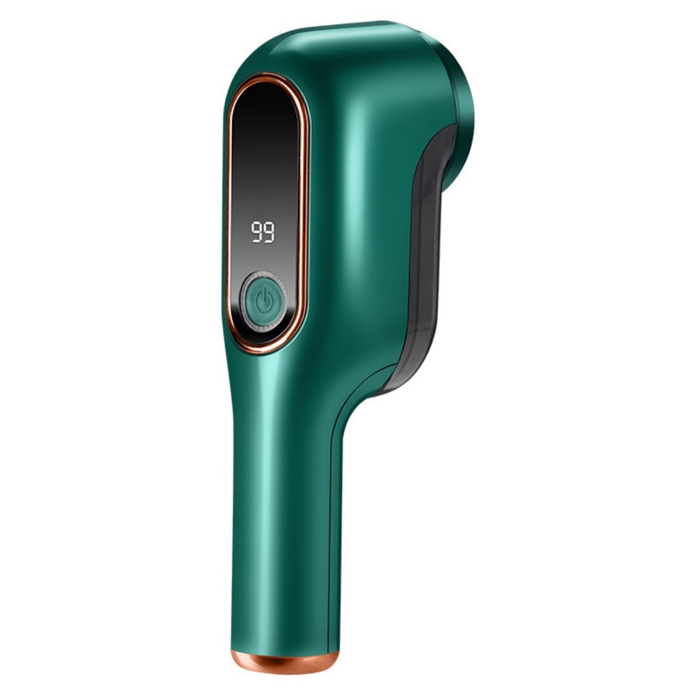 Dispozitiv de indepartare a scamei de pe pulovere, reincarcabil, afisaj digital, viteza reglabila, 3 tipuri de ochiuri, cap de taiere cu 6 dinti, portabil, verde