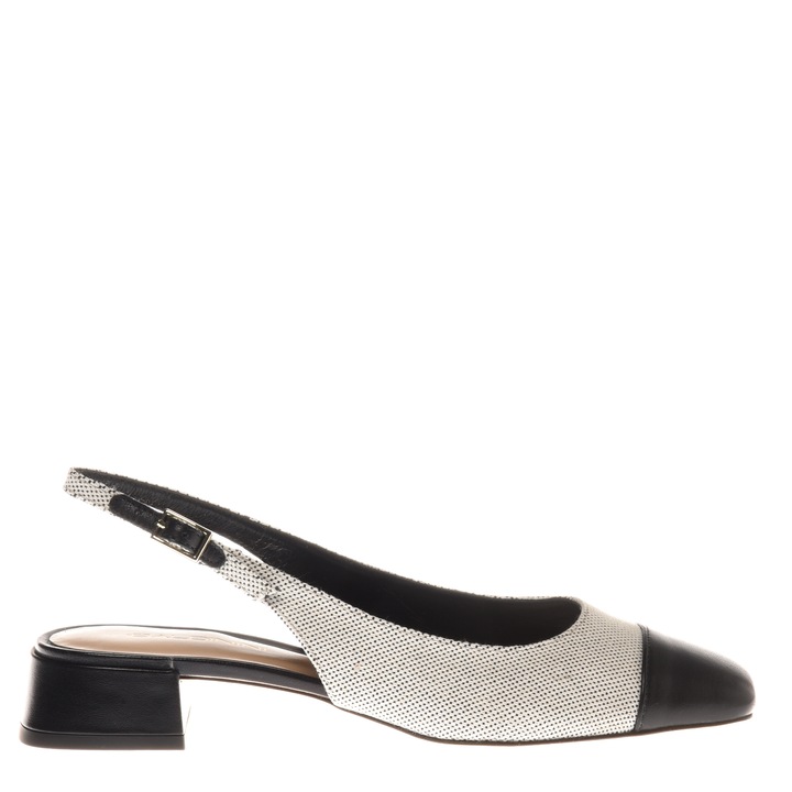 Baldinini, Pantofi slingback cu insertii de piele, Alb/Negru
