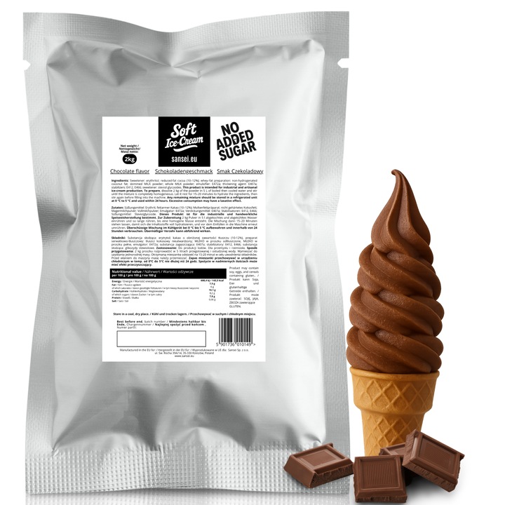 Concentrat pentru inghetata soft, Sansei, ciocolata, fara zahar, 2 kg