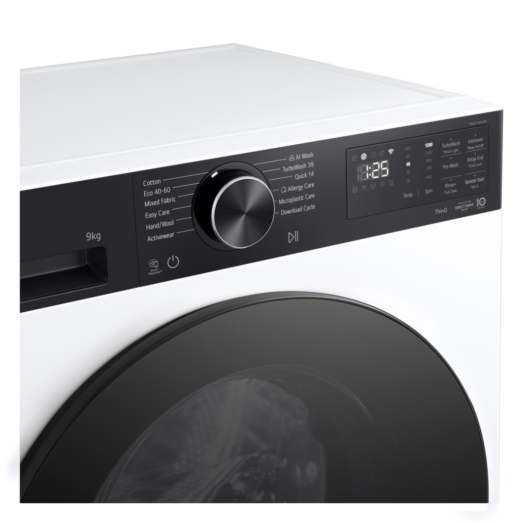 Masina de spalat LG, F2X50S9TKB, DIRECT DRIVE, 9 kg ,1200 RPM, Steam Spa, Wi-Fi, TurboWash™ 360°, cls A. Alb, SLIM