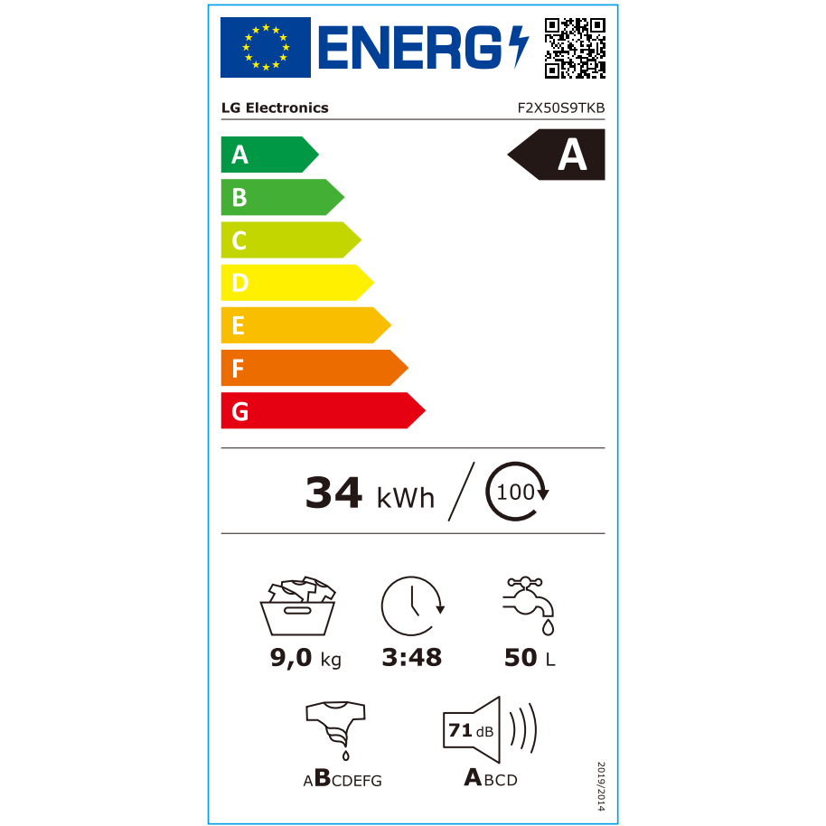 Masina de spalat LG, F2X50S9TKB, DIRECT DRIVE, 9 kg ,1200 RPM, Steam Spa, Wi-Fi, TurboWash™ 360°, cls A. Alb, SLIM
