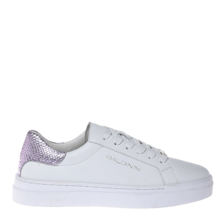 Baldinini, Pantofi sport de piele cu garnituri de piele ecologica, Alb