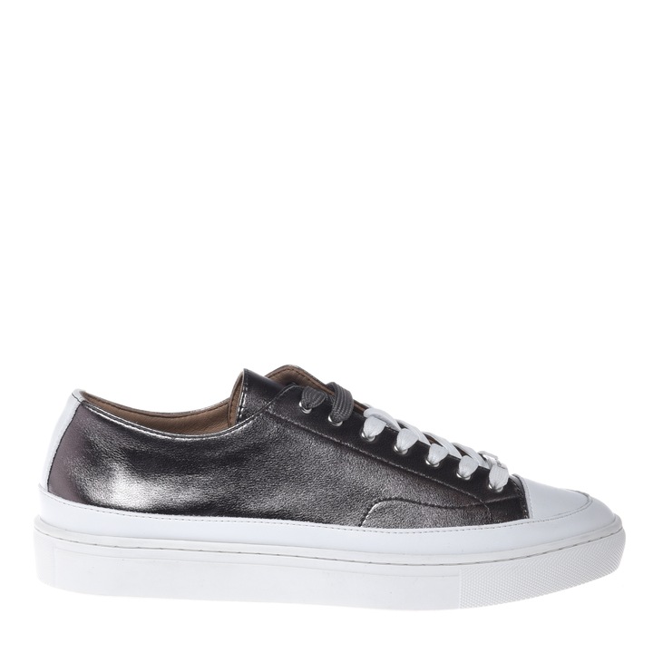 Baldinini, Pantofi sport unisex low-cut de piele cu platforma, Gri inchis