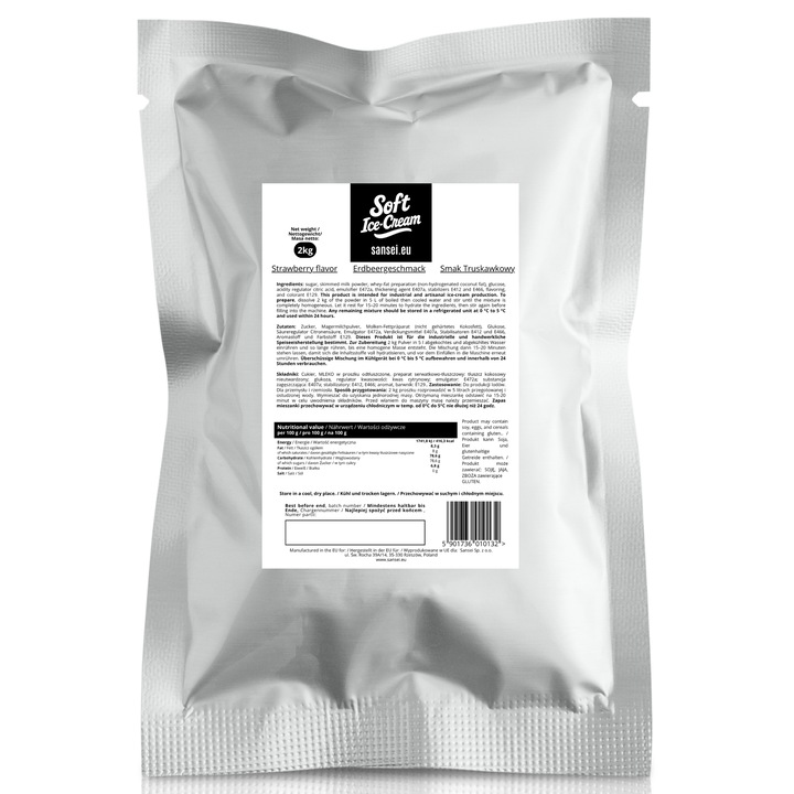 Amestec praf pentru inghetata italiana cu aroma de capsuni 2kg, Sansei, calitate superioara, usor de preparat