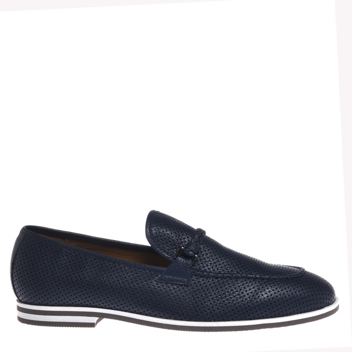 Baldinini, Pantofi loaferde piele perforata, Albastru indigo