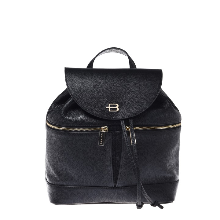 Baldinini, Rucsac de piele cu buzunare frontale cu fermoar, Negru