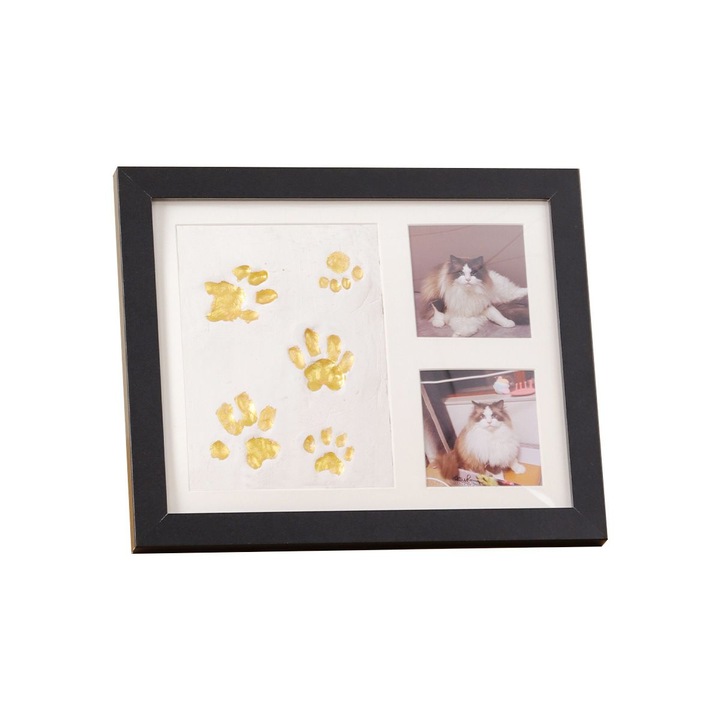 Set commemorativ cu rama pentru amprente de labute de bebelusi, lucrare din lut, negru, 20x25cm