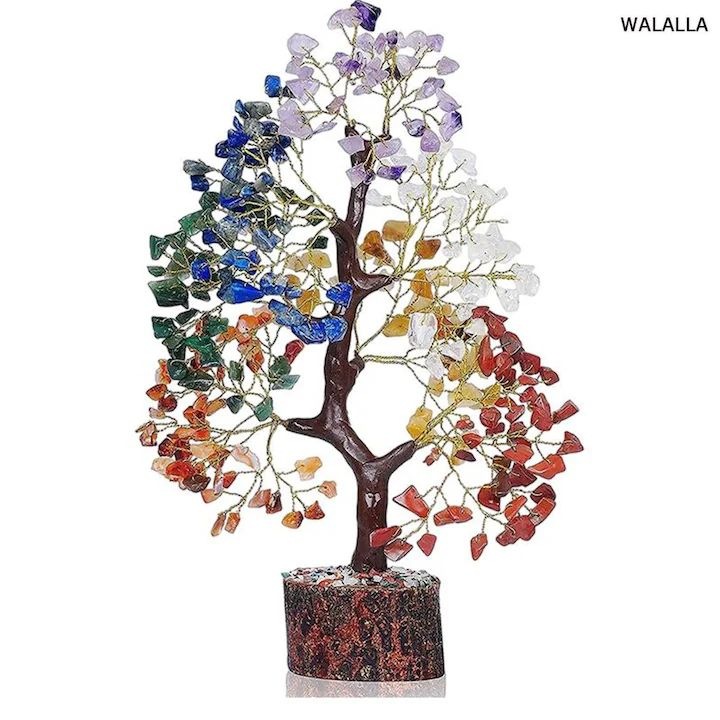 Copac decorativ impodobit cu pietre pretioase, multicolor, 25x30cm