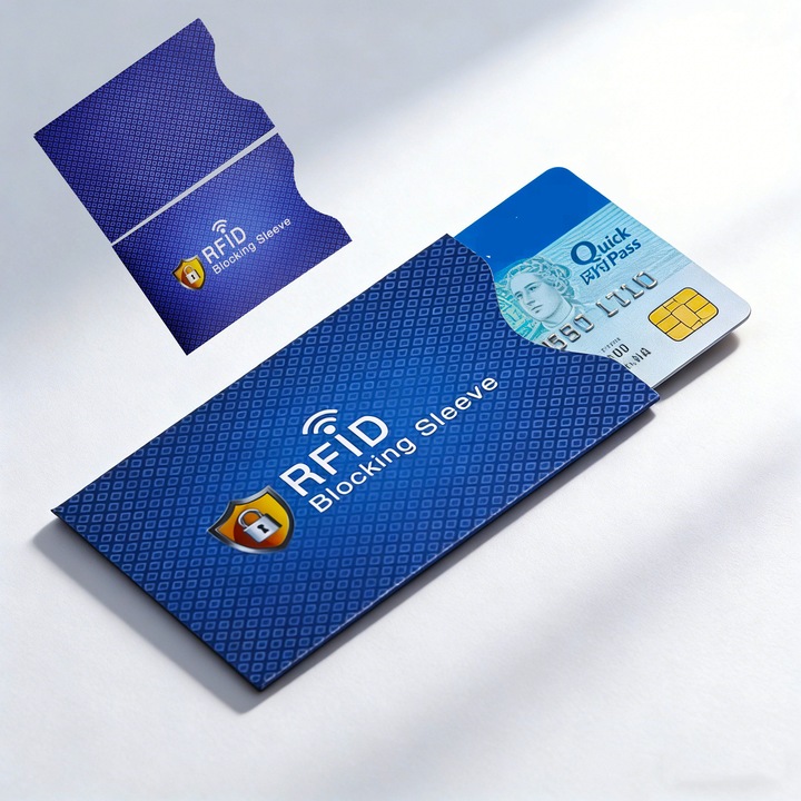Set 3 Protectii RFID pentru Card Bancar - Blocheaza platile involuntare sau abuzive, Impotriva electronic pickpocketing, 8.8*5.5cm, Albastru