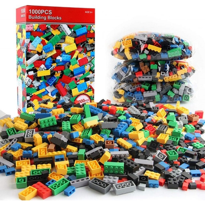 Set de 1000 de piese de blocuri de constructie, caramizi de constructie asortate in vrac – Cadou ideal pentru copii, baieti si fete, jucarie creativa pentru zile de nastere sau Craciun, compatibil cu blocuri celebre