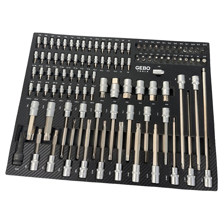Set modul dulap biti, Gebo Tools, 101 piese, otel CrV, finisaj satinat, 54x39.5x3cm