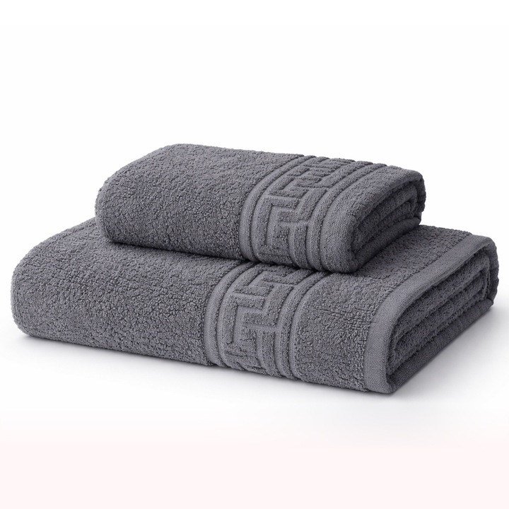 Set 2 Prosoape Modis, 100% Bumbac, 500 gr/mp, Antracit, 70x130 cm + 50x80 cm