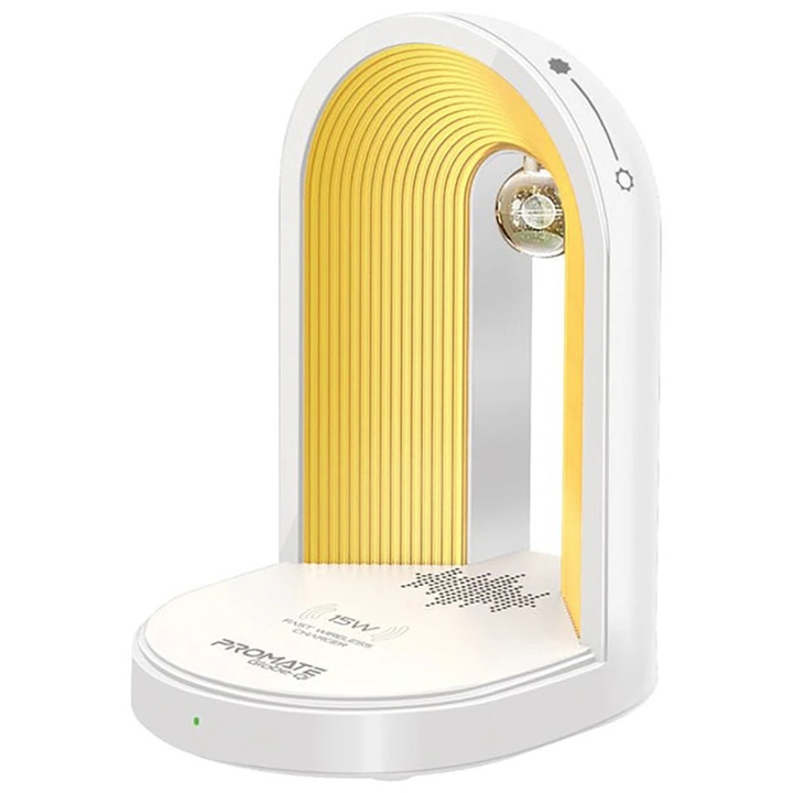 Lampa de birou cu LED PROMATE Globe-Qi, 15W, boxa bluetooth, incarcator wireless, alb