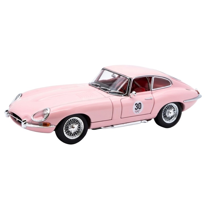 Macheta auto Jaguar E-Type, roz pastel, 1:24, metal die-cast, functii interactive