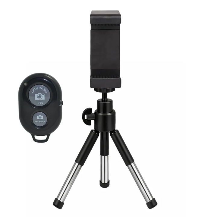 Trepied extensibil Dactylion, suport universale pentru telefon, telecomandă Bluetooth, aluminiu, 13x20cm