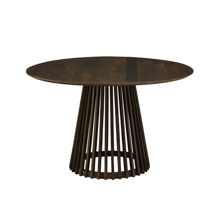 Masă de dining rotundă, Ha.ro, O120 cm, lemn de mango, maroon închis, H75 cm