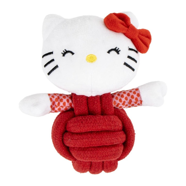 Jucărie pentru câini Hello Kitty roșie, din frânghie, 15 cm