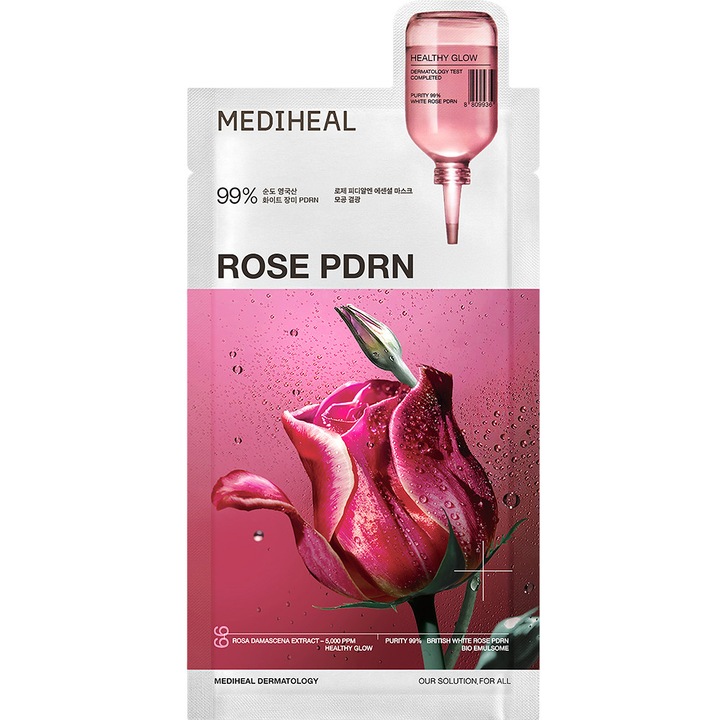 Masca de fata, MEDIHEAL, Rose PDRN Essential Sheet Mask Healthy Glow, 24 ml